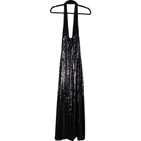 NWT Weworewhat Sequin Halter Dress Full Length Maxi Dress Sleeveless 2 Black - Picture 2 of 16